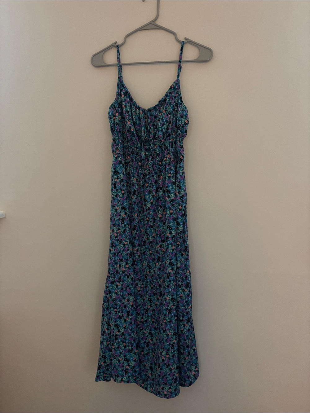 Blue Floral Milkmaid Spaghetti-Strap Dress